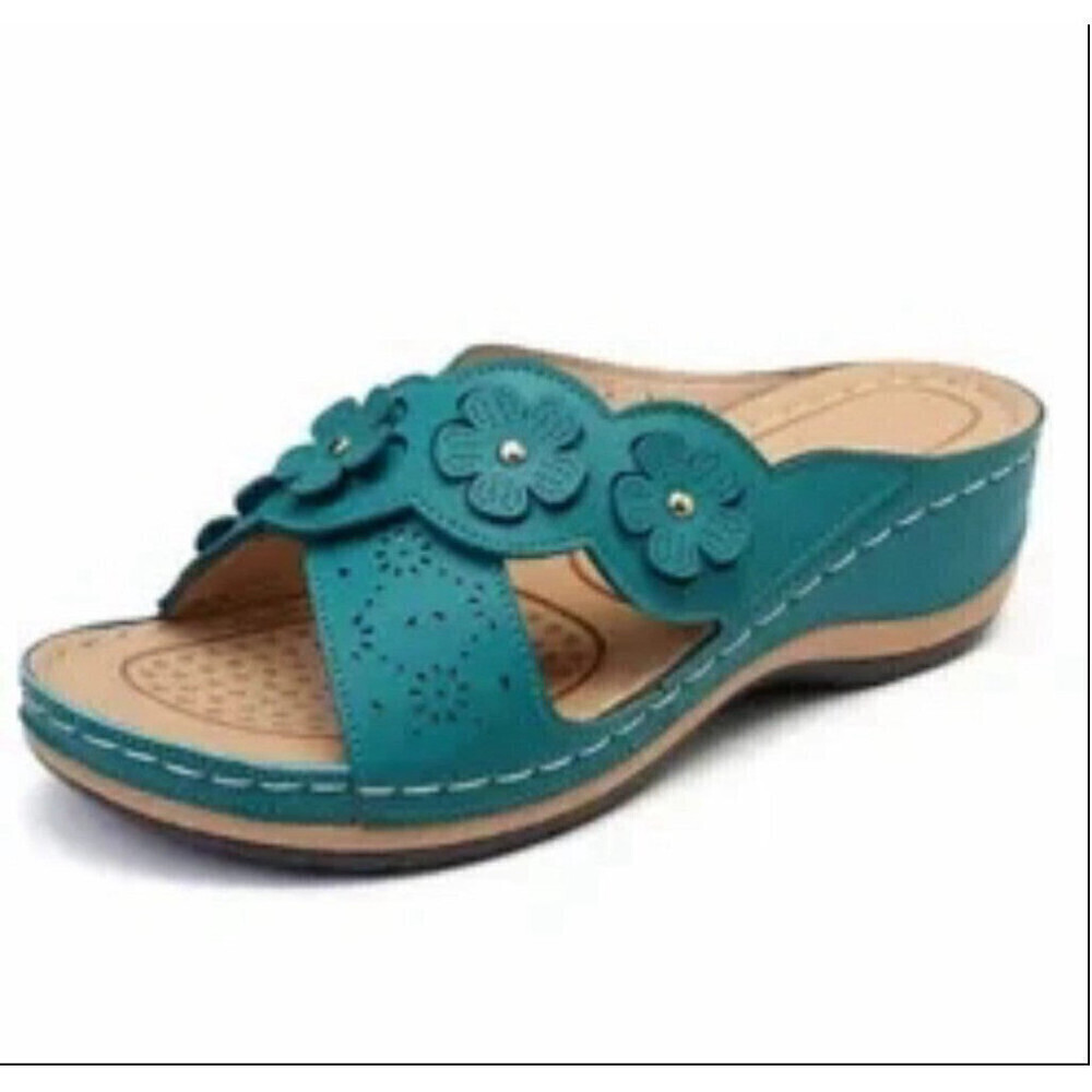 Floral Casual Wedge Sandals In Blue - Picture 2 of 5